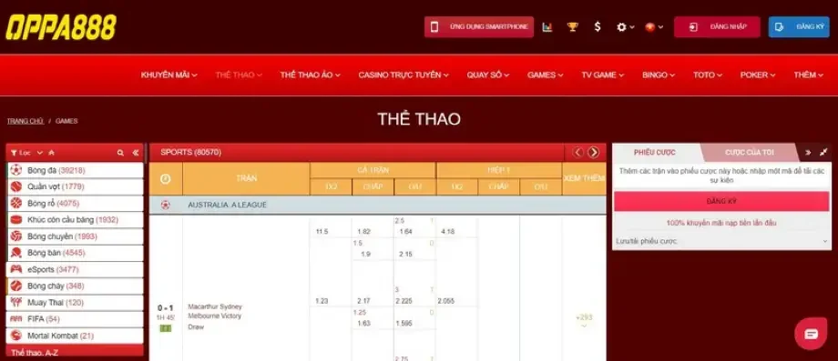 Sảnh thể thao Oppa888 có nhiều giải đấu với các bộ môn khác nhau để người chơi tham gia